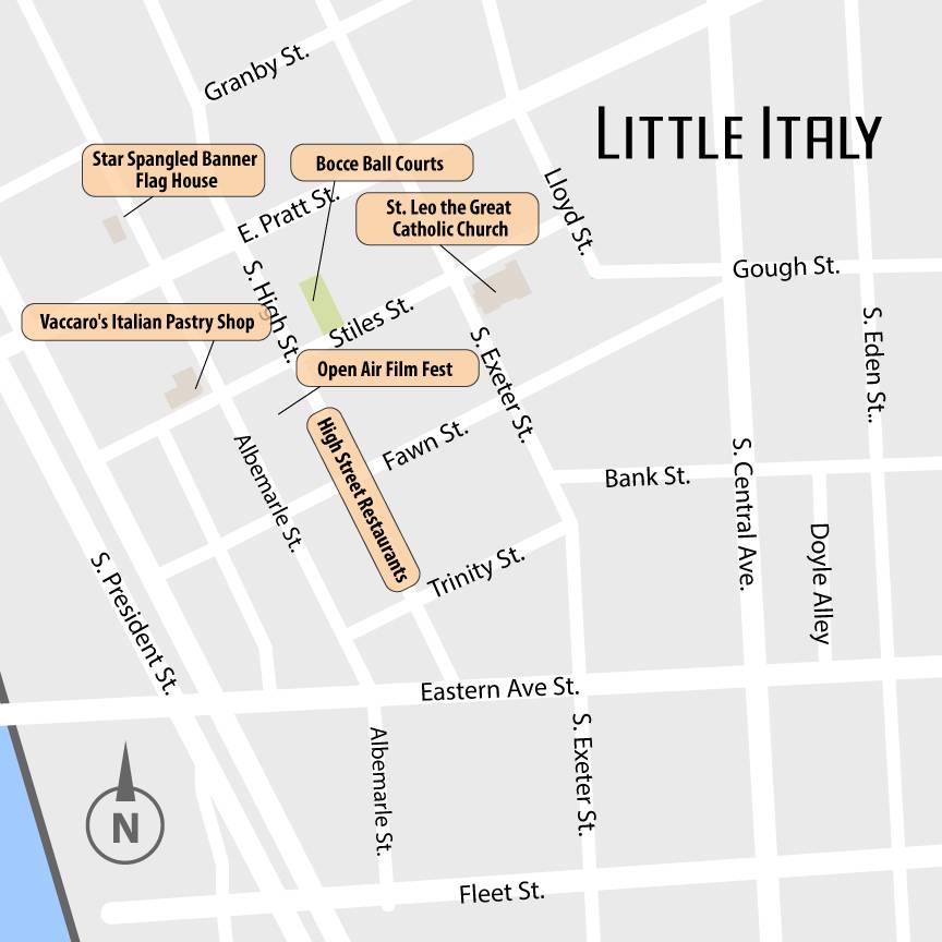 A map showing the location of little italy.