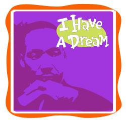 A purple and orange sticker with the words i have a dream.