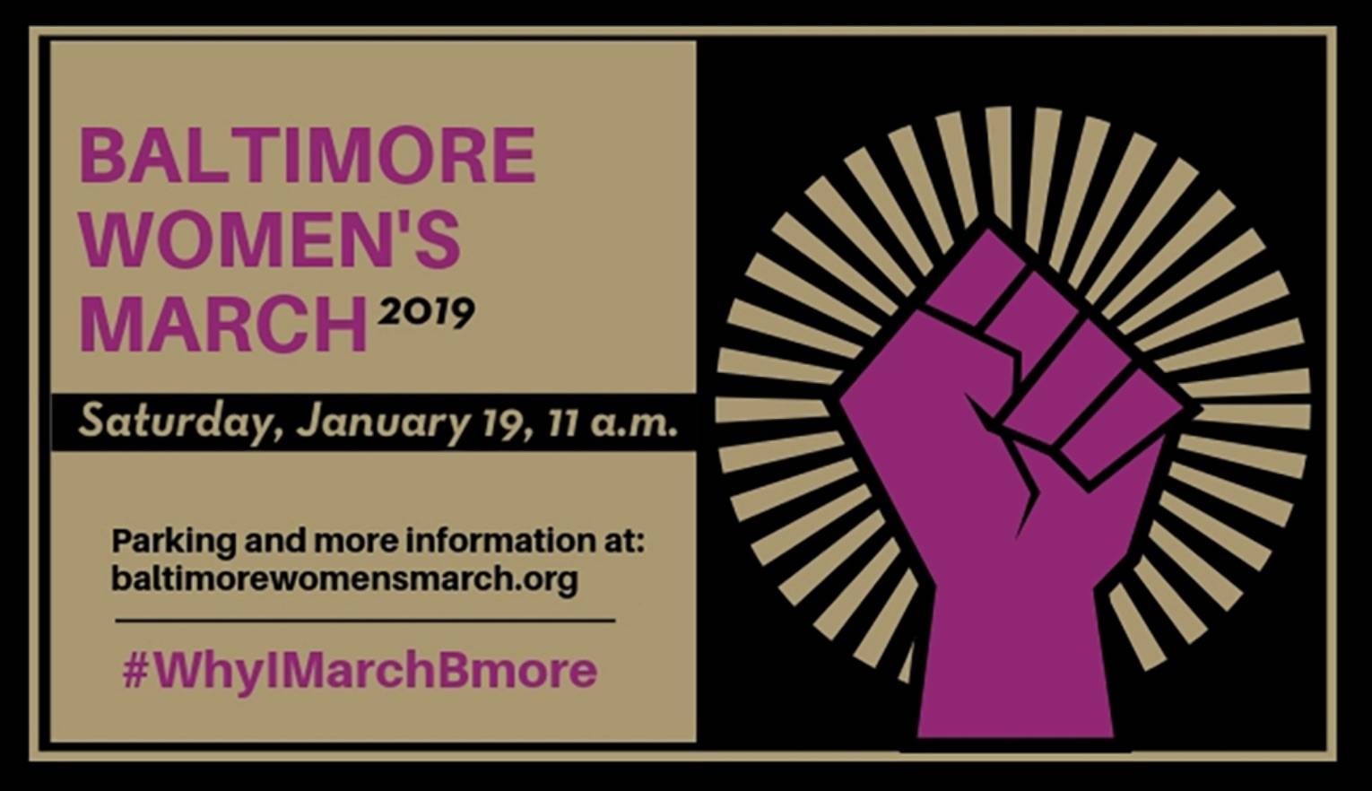 The banner for the baltimore women's march.
