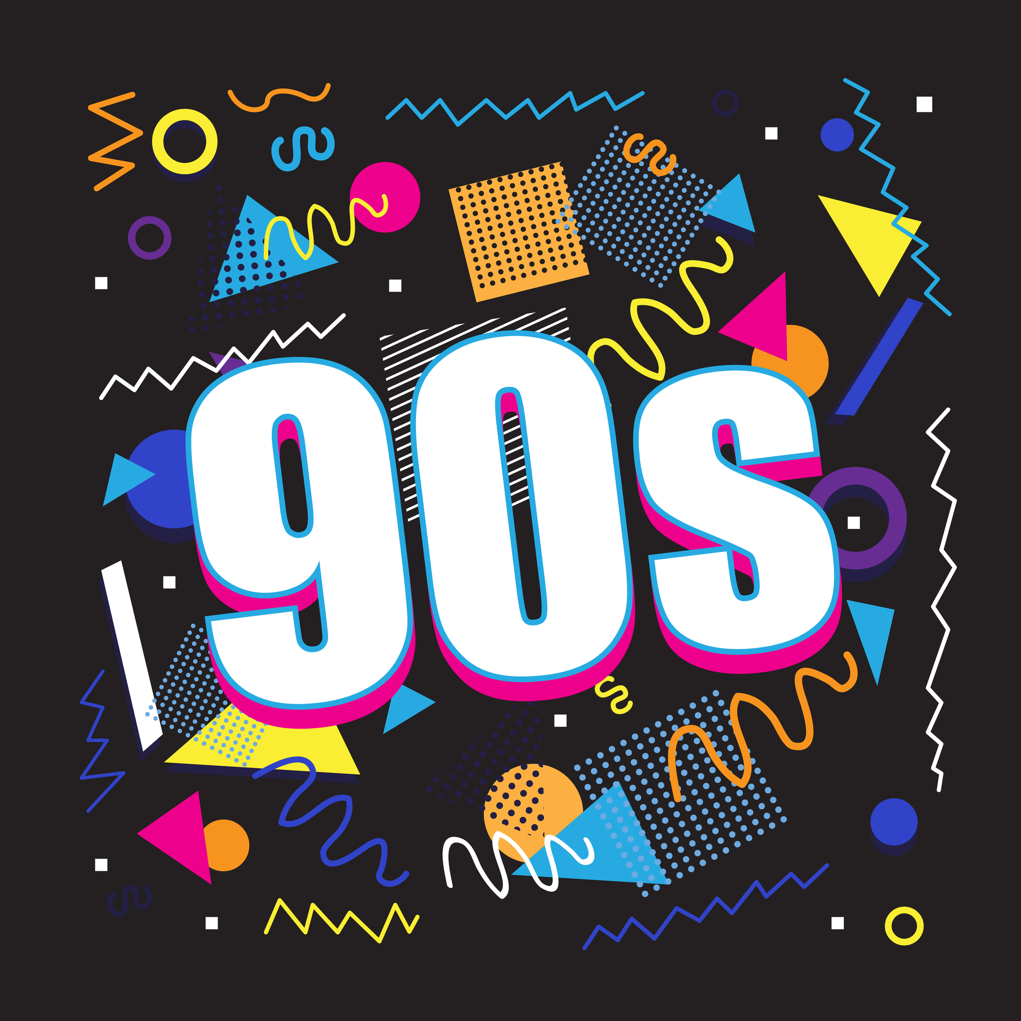 Party time The 90s style label. Vector illustration.