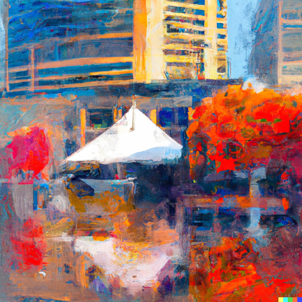A Baltimore city painting that captures the vibrant scenes of autumn.