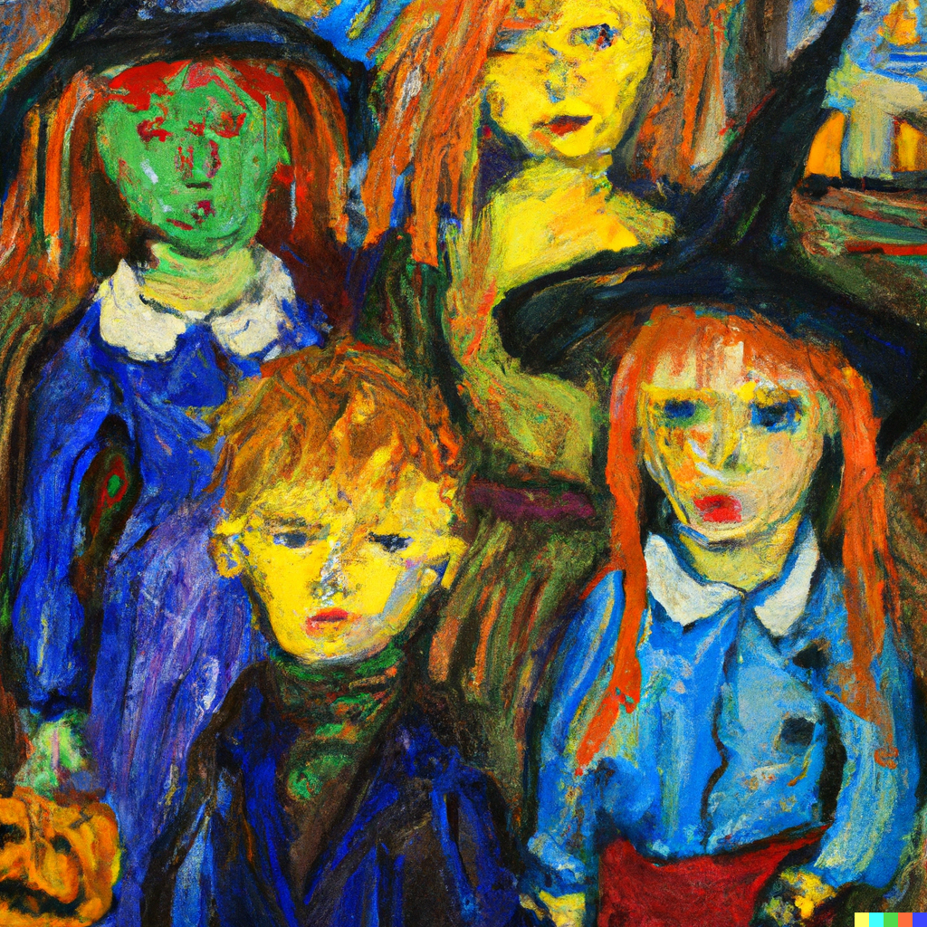 A Spooktacular painting of a group of children.