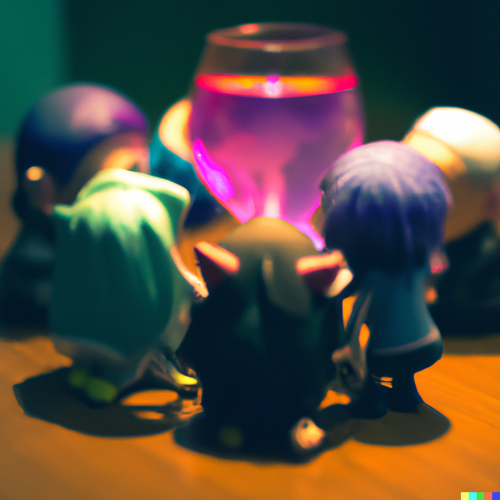 A spooky group of toy figurines enjoying a glass of wine amidst thrilling deals.