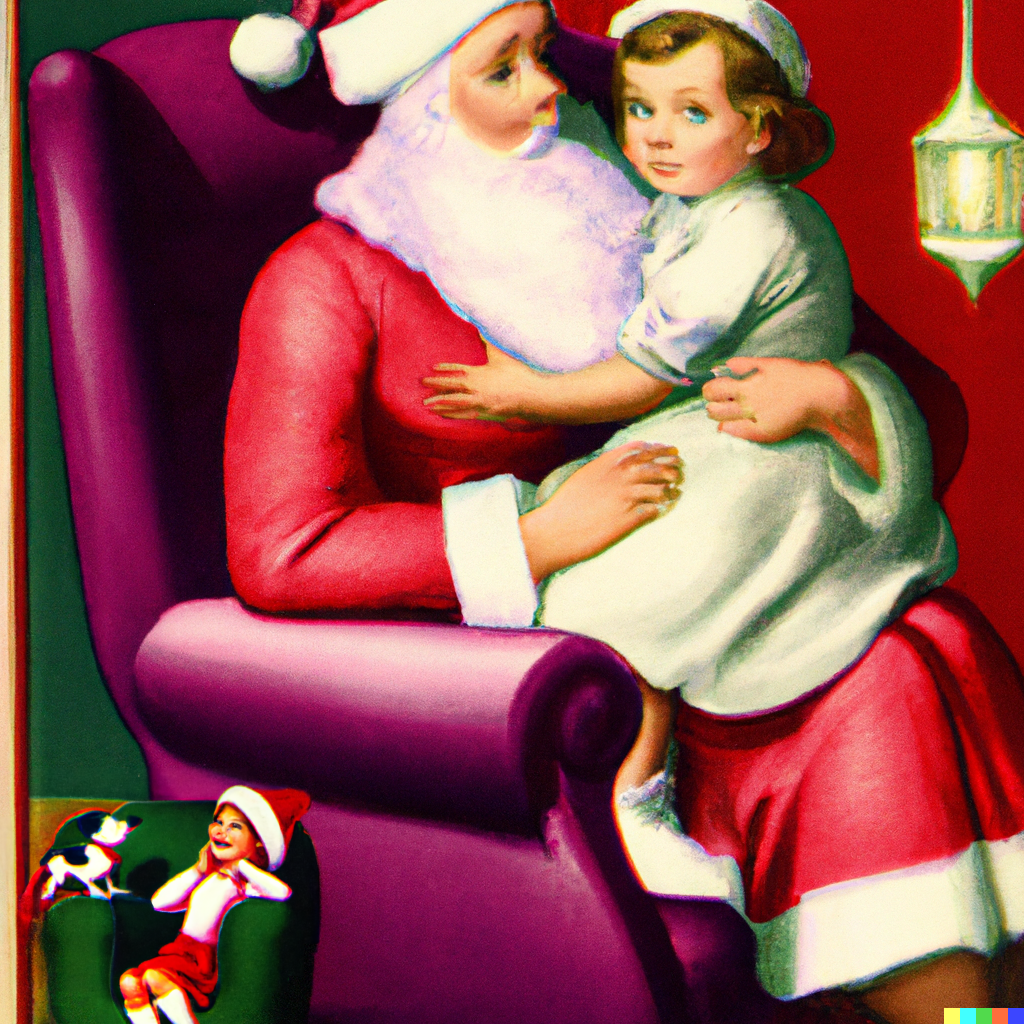 At the Baltimore Christmas Experience, Santa Claus warmly holds a child while families park their vehicles at the nearby Harbor Park Garage.