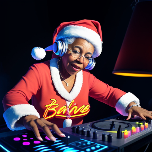 Baltimore Beats December, a woman dressed in a Santa Claus outfit spins Baltimore Beats as a DJ.