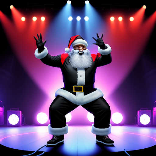 Santa Claus dancing on stage with Baltimore Beats.