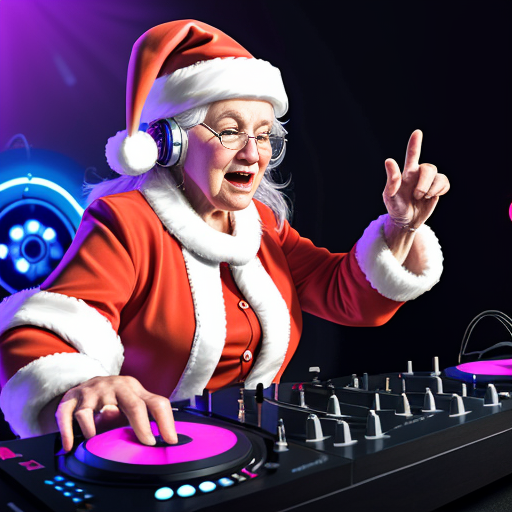 Baltimore Beats December, a woman in a Santa Claus costume mixes Baltimore Beats as a DJ.