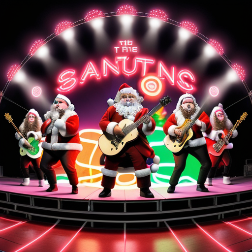 Santa Claus and his band, consisting of guitars, electrify the stage with their captivating beats in Baltimore during the magical month of December.