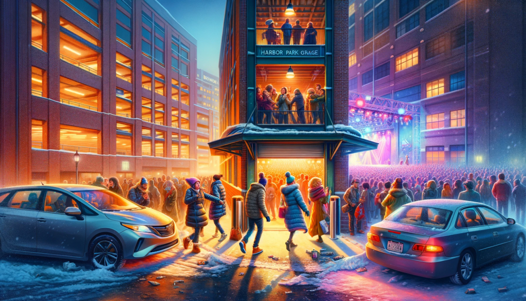 Inner Harbor Concerts in January 2024 with people walking in front of a building.