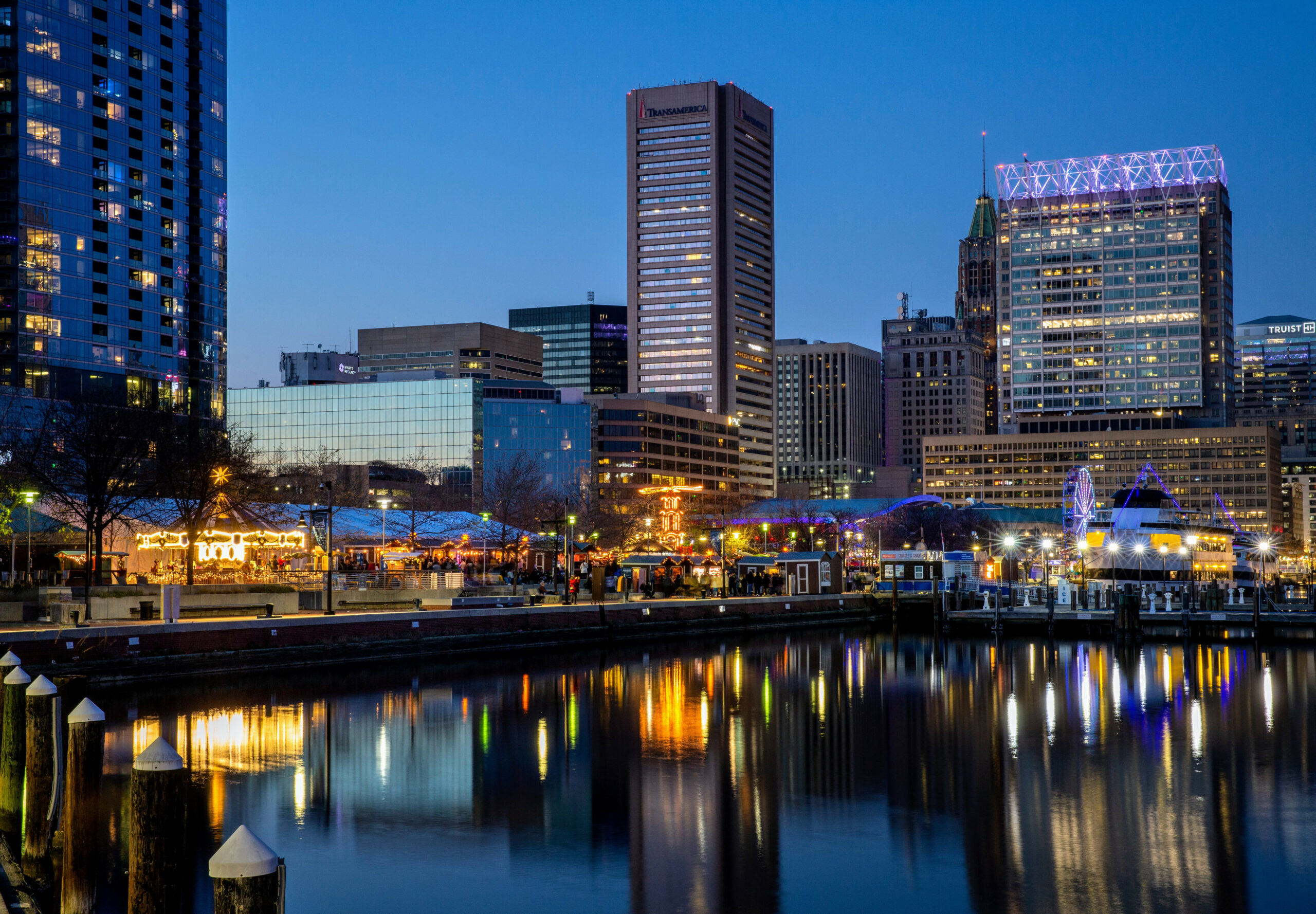 Baltimore's Inner Harbor offers a mesmerizing holiday voyage on a large body of water.