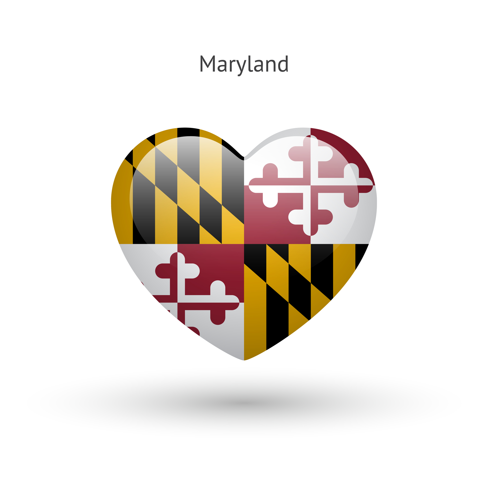 A heart shaped Maryland flag icon on a white background, perfect for the Maryland Day Festival.