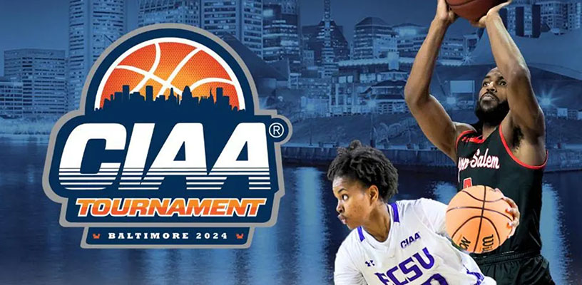 The 2024 CIAA Tournament logo featuring two basketball players.