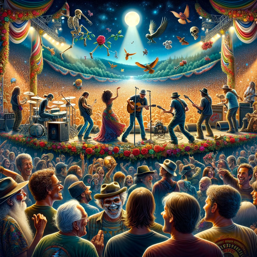 A painting of people at a concert in March 2024.