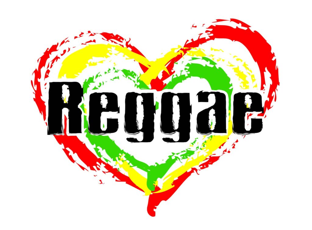 The word reggae in a heart shape.