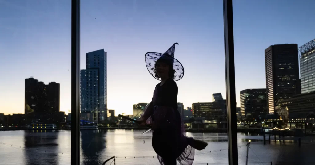 Silhouette, witch costume at the National Aquarium in Baltimore