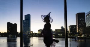 Silhouette, witch costume at the National Aquarium in Baltimore