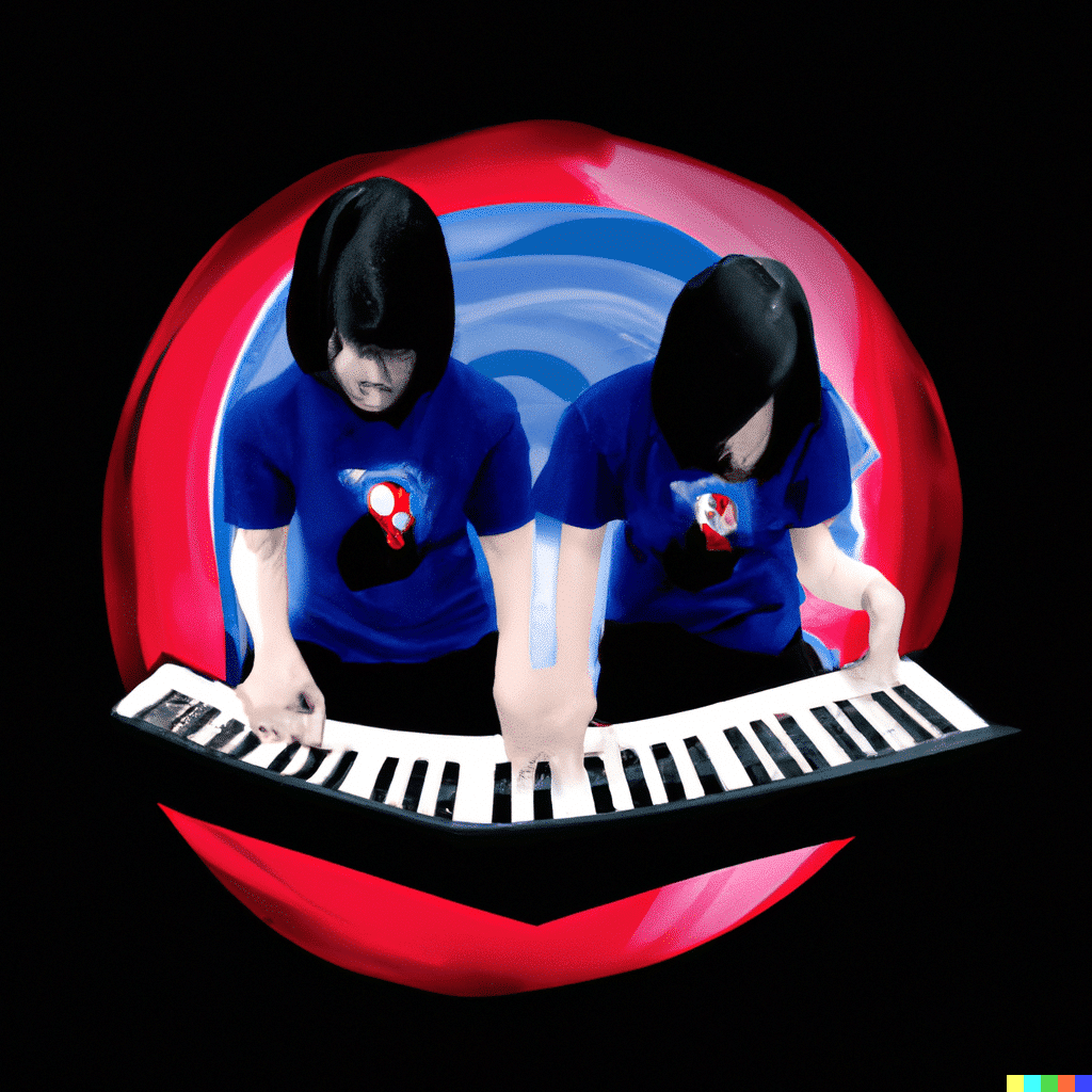 Two people playing a keyboard at Baltimore Beats in November.