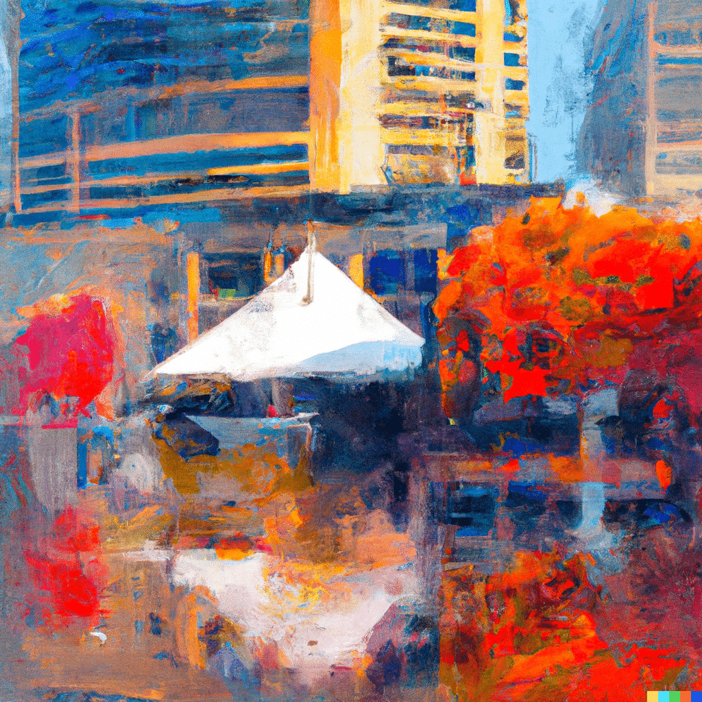 A Baltimore city painting that captures the vibrant scenes of autumn.