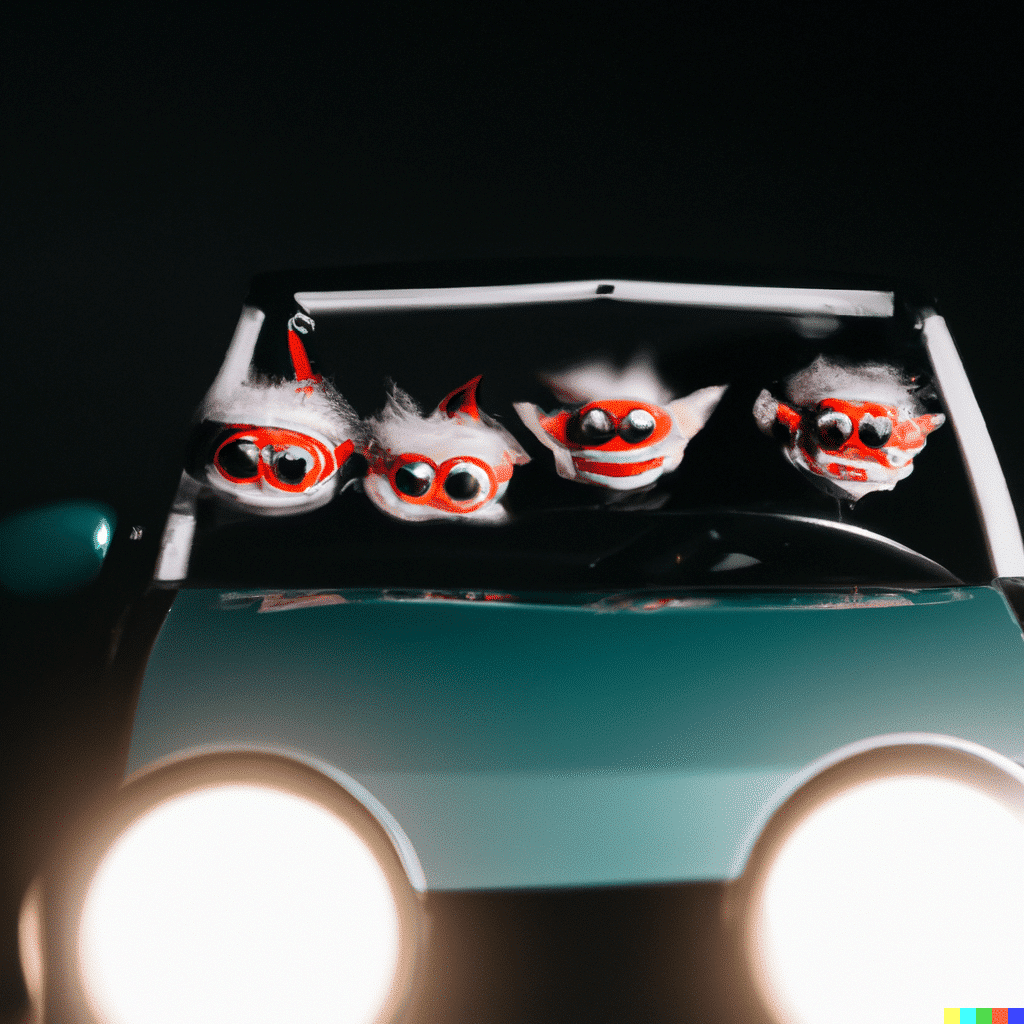 A spooky toy car filled with an assortment of stuffed animals at thrilling deals.