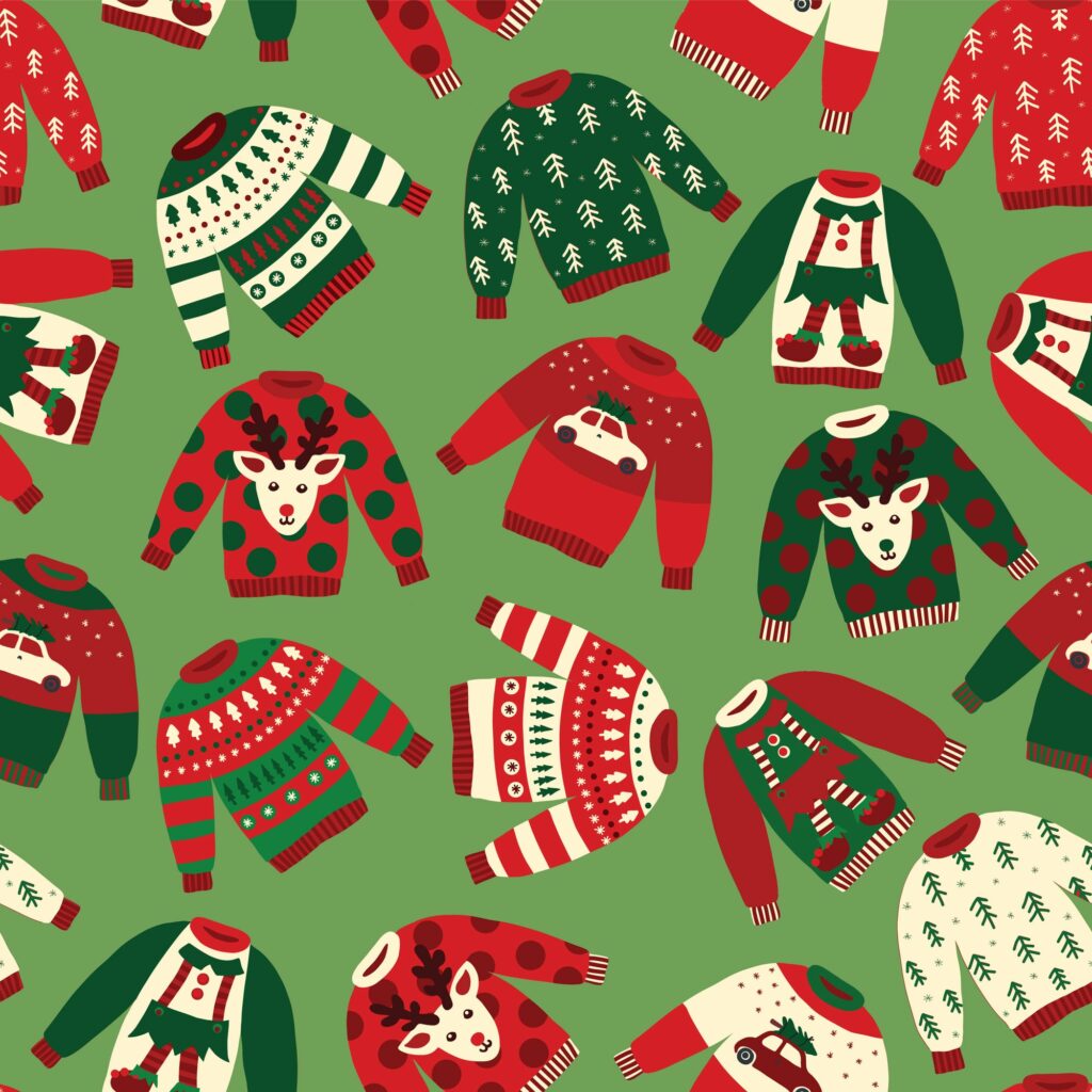 OFFICIAL Ugly Christmas Sweaters on a green background.