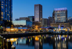 Baltimore's Inner Harbor offers a mesmerizing holiday voyage on a large body of water.