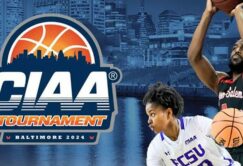 The 2024 CIAA Tournament logo featuring two basketball players.