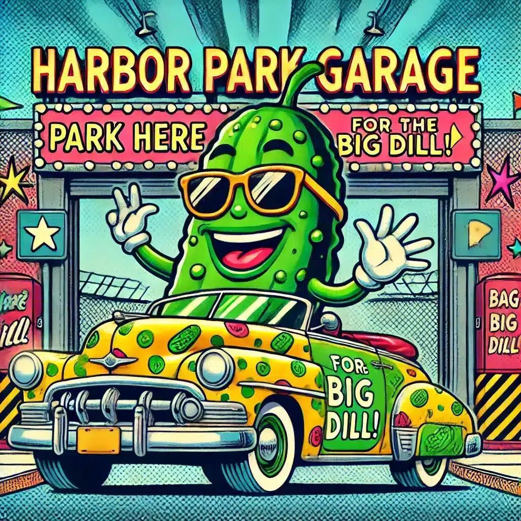 Big Dill Driving into Harbor Park Garage